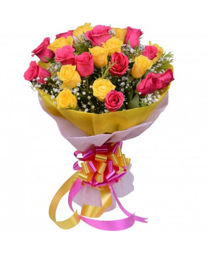 Pink & Yellow Roses Bunch